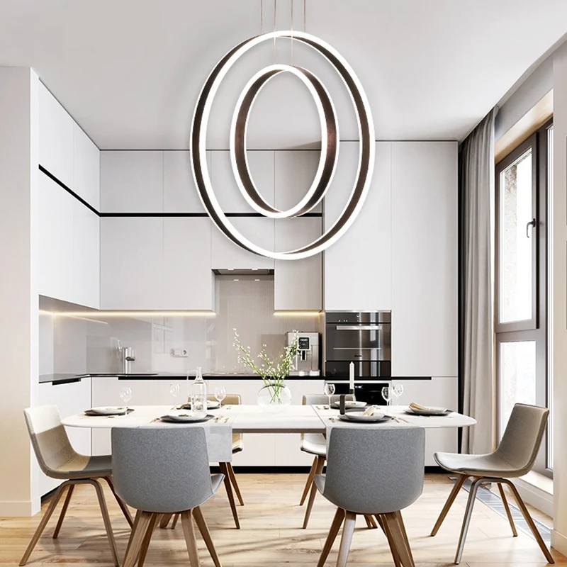 23,5 "/31,5" Dia Ringen Acryl Kroonluchter Hanger Minimalistische LED Bruine Plafondlamp Warm/Wit/Natuurlijk Licht Clearhalo