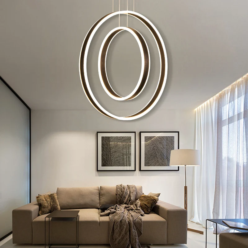23,5 "/31,5" Dia Ringen Acryl Kroonluchter Hanger Minimalistische LED Bruine Plafondlamp Warm/Wit/Natuurlijk Licht Clearhalo