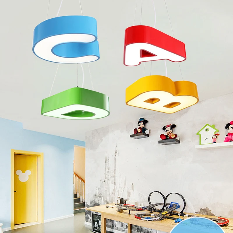 18 "/23.5" Brede Alfabet Inbouw Verlichting Kids Metalen Rood/Blauw/Groen LED Plafondlamp armatuur voor Slaapkamer Clearhalo