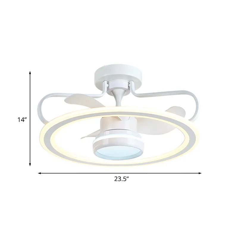 23,5" brede witte hoepel plafondventilatorlamp moderne LED metallic semi-gemonteerde verlichting met 3 bladen Clearhalo