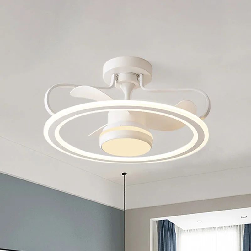 23,5" brede witte hoepel plafondventilatorlamp moderne LED metallic semi-gemonteerde verlichting met 3 bladen Clearhalo