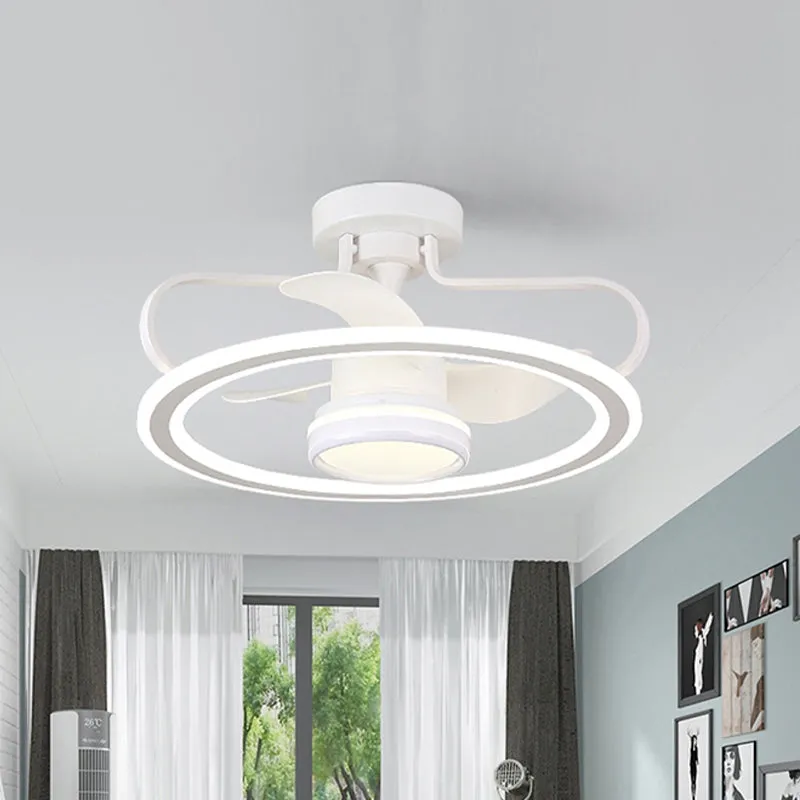 23,5" brede witte hoepel plafondventilatorlamp moderne LED metallic semi-gemonteerde verlichting met 3 bladen Clearhalo