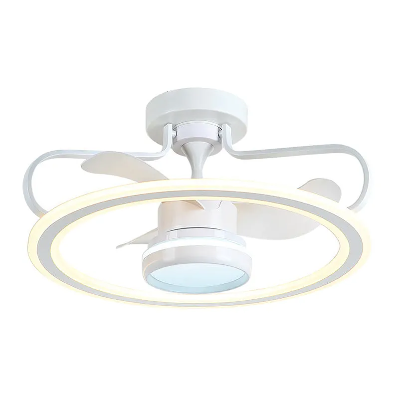 23,5" brede witte hoepel plafondventilatorlamp moderne LED metallic semi-gemonteerde verlichting met 3 bladen Clearhalo