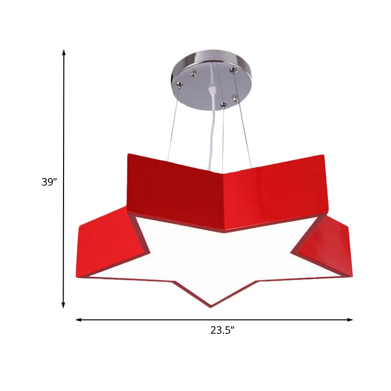 18 "/23,5" W LED-hangende kroonluchter voor kinderen Rode Ster Hangende plafondlamp met acrylkap voor de kleuterschool Cle...