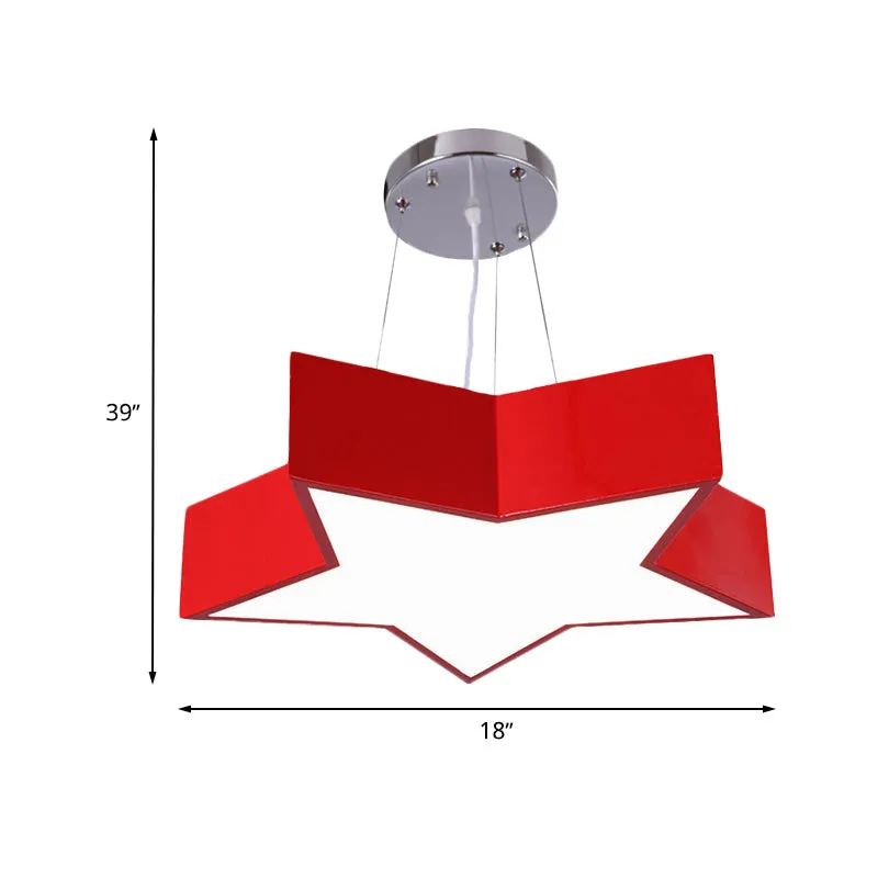 18 "/23,5" W LED-hangende kroonluchter voor kinderen Rode Ster Hangende plafondlamp met acrylkap voor de kleuterschool Cle...