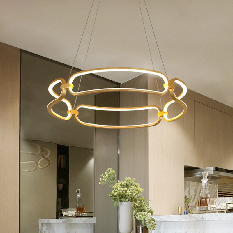 23,5"/31,5" brede armband metalen hanglamp minimalistische gouden LED-hangende kroonluchter, warm/wit/natuurlijk licht Cle...