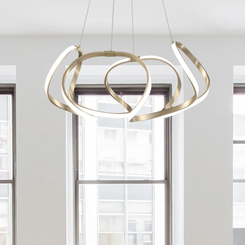 23,5"/31,5" brede chroom/gouden stripkroonluchter postmoderne LED 1-lichts acryl hanglampset warm/wit licht Clearhalo
