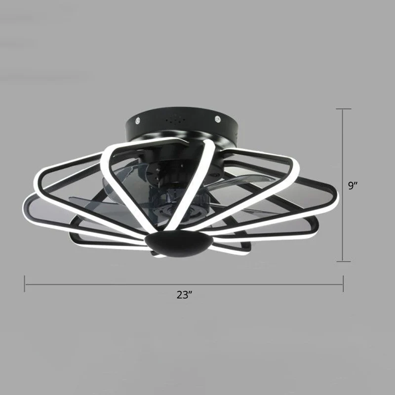 23-inch brede metalen draadkooi hangende ventilator, moderne LED-halfverzonken plafondlamp voor slaapkamer Clearhalo
