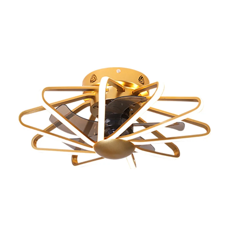 23-inch brede metalen draadkooi hangende ventilator, moderne LED-halfverzonken plafondlamp voor slaapkamer Clearhalo