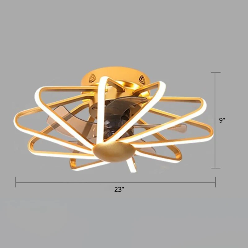 23-inch brede metalen draadkooi hangende ventilator, moderne LED-halfverzonken plafondlamp voor slaapkamer Clearhalo