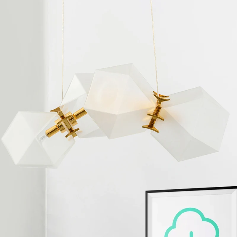 2/4/6 lampen woonkamer kroonluchter met geometrische witte glazen kap moderne gouden led hanglampset Clearhalo