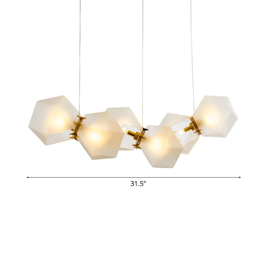 2/4/6 lampen woonkamer kroonluchter met geometrische witte glazen kap moderne gouden led hanglampset Clearhalo