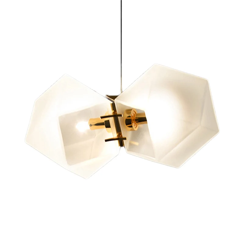 2/4/6 lampen woonkamer kroonluchter met geometrische witte glazen kap moderne gouden led hanglampset Clearhalo