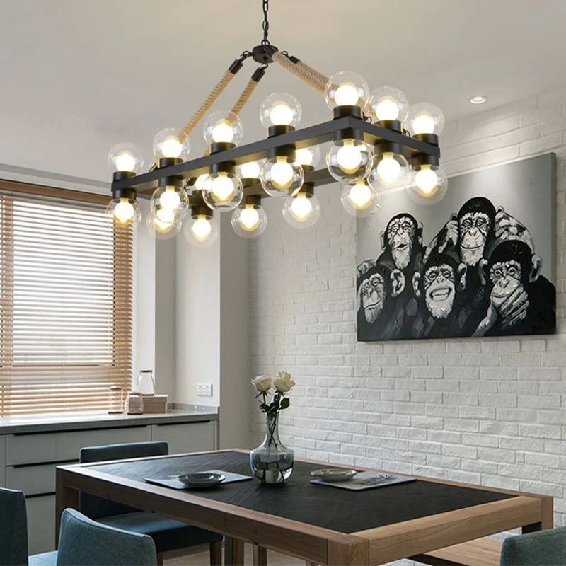 24-lichts eilandplafondlamp van helder glas, industriële stijl, zwarte moleculaire eetkamerkroonluchter Clearhalo