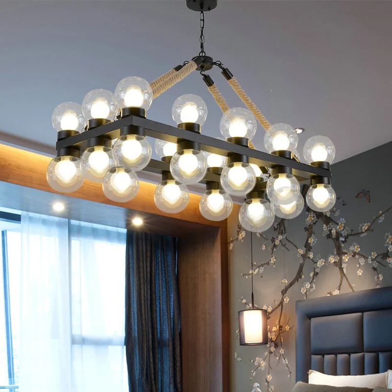 24-lichts eilandplafondlamp van helder glas, industriële stijl, zwarte moleculaire eetkamerkroonluchter Clearhalo