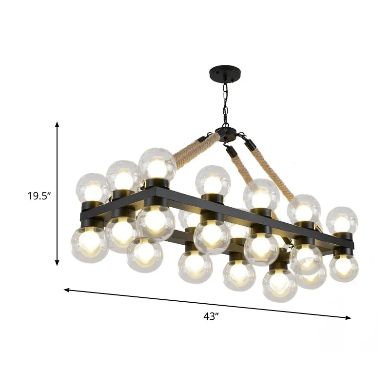 24-lichts eilandplafondlamp van helder glas, industriële stijl, zwarte moleculaire eetkamerkroonluchter Clearhalo