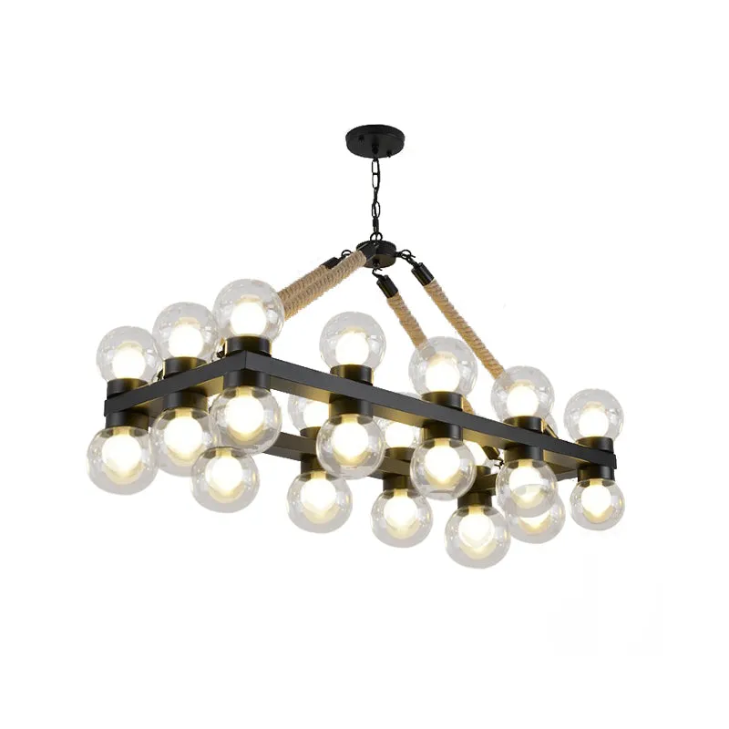 24-lichts eilandplafondlamp van helder glas, industriële stijl, zwarte moleculaire eetkamerkroonluchter Clearhalo