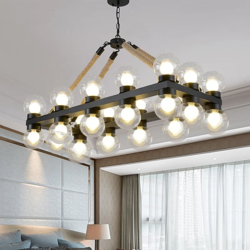 24-lichts eilandplafondlamp van helder glas, industriële stijl, zwarte moleculaire eetkamerkroonluchter Clearhalo