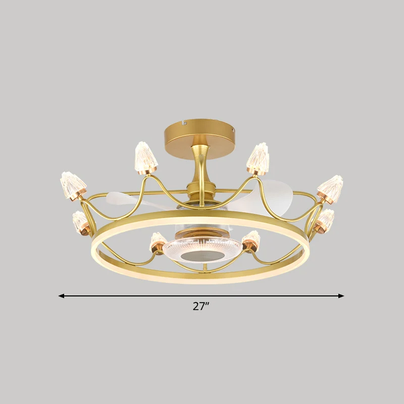 26,5" W afstandsbediening kroonvormige LED-ventilatorlicht postmodern acryl woonkamer semi-inbouwlicht met 3 bladen Clearhalo