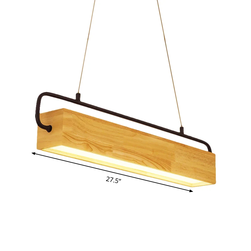 27,5 "/35,5" brede rechthoek houten hangende kroonluchter moderne beige LED hanglampset warm licht voor eetkamer Clearhalo