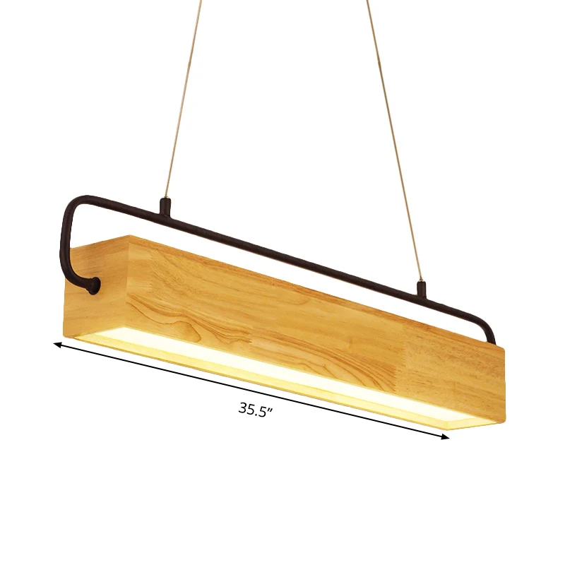 27,5 "/35,5" brede rechthoek houten hangende kroonluchter moderne beige LED hanglampset warm licht voor eetkamer Clearhalo