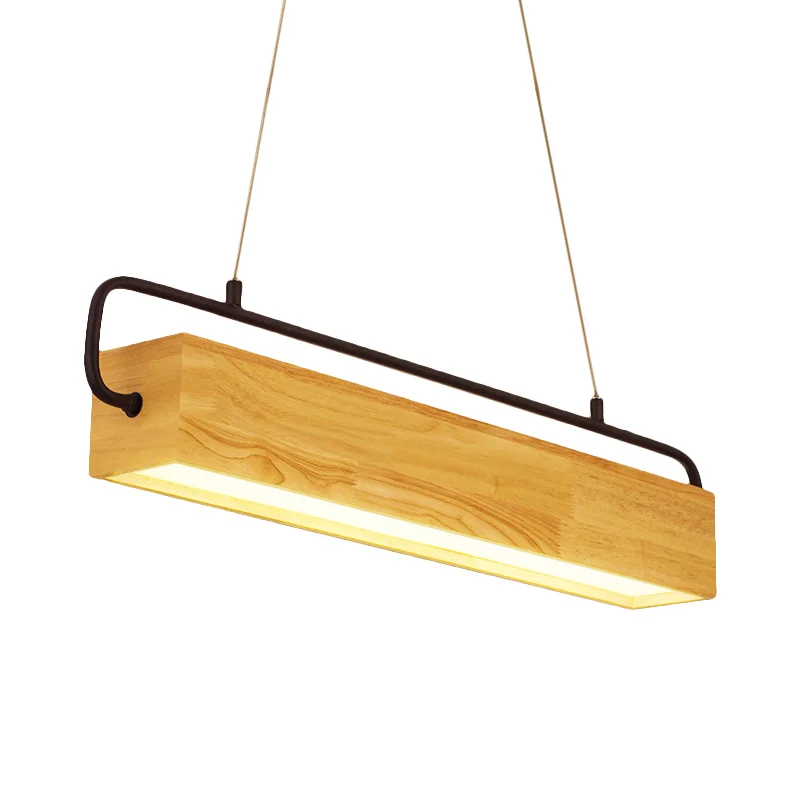 27,5 "/35,5" brede rechthoek houten hangende kroonluchter moderne beige LED hanglampset warm licht voor eetkamer Clearhalo