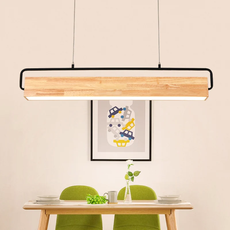 28"/35,5" brede moderne rechthoekige houten plafondkroonluchter 1-kops LED-hanglamp warm/wit licht Clearhalo