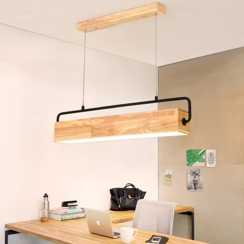 28"/35,5" brede moderne rechthoekige houten plafondkroonluchter 1-kops LED-hanglamp warm/wit licht Clearhalo