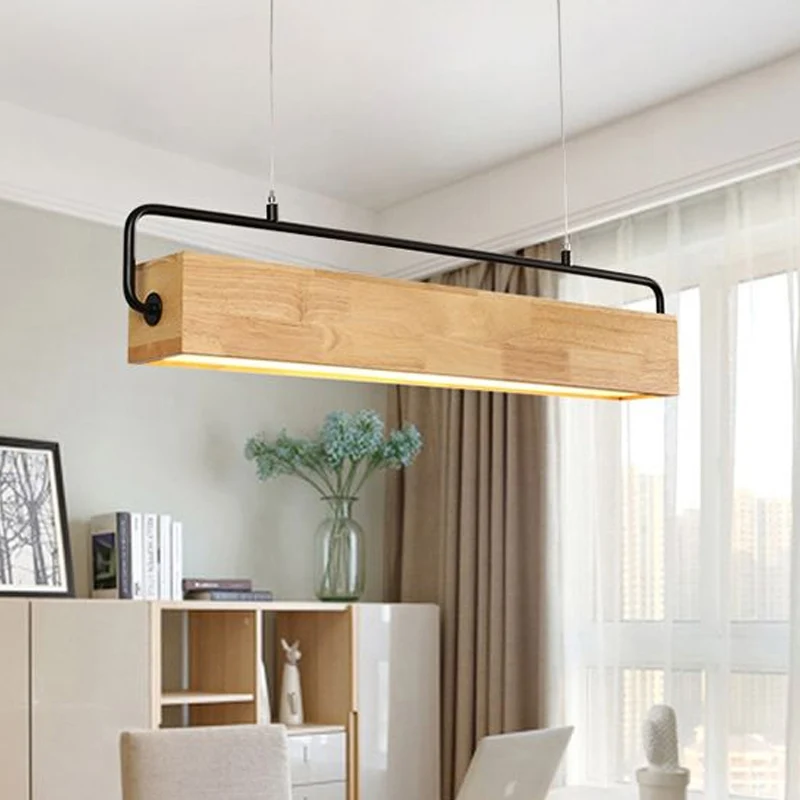 28"/35,5" brede moderne rechthoekige houten plafondkroonluchter 1-kops LED-hanglamp warm/wit licht Clearhalo