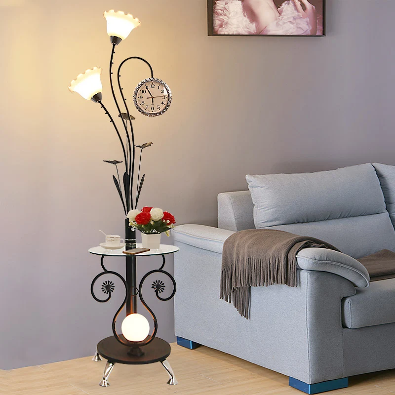 2-koppige boomvormige staande vloerlamp landelijke stijl, zwart/wit metallic vloerlamp voor slaapkamer Clearhalo