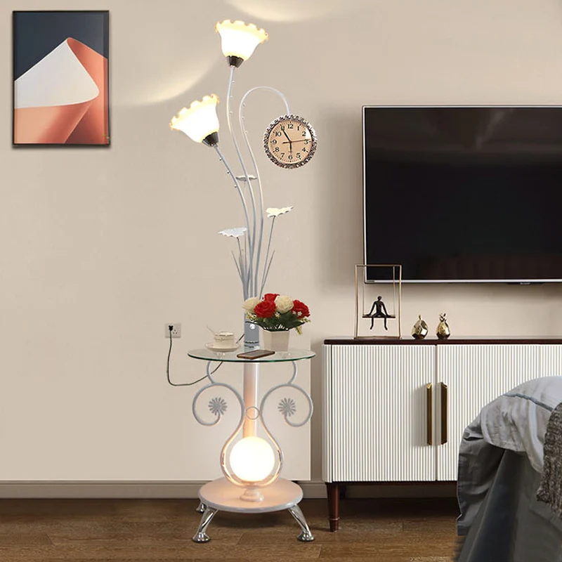 2-koppige boomvormige staande vloerlamp landelijke stijl, zwart/wit metallic vloerlamp voor slaapkamer Clearhalo