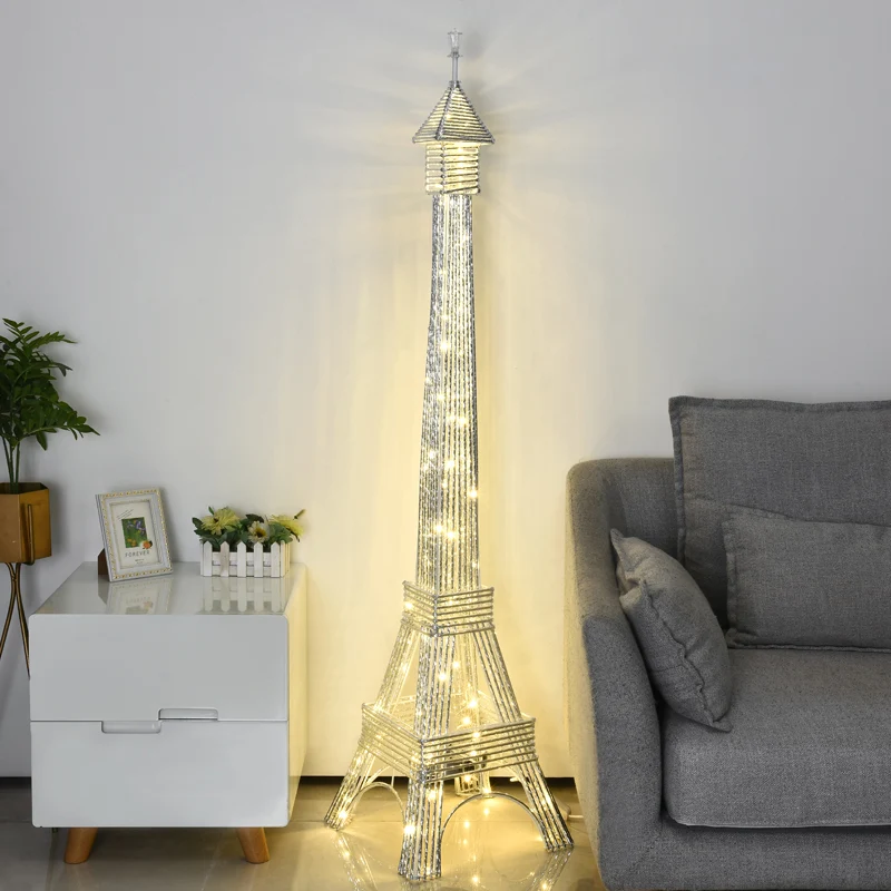 2-koppige Eiffeltoren vloerlamp decoratief zilver aluminium LED staande lamp voor woonkamer Clearhalo