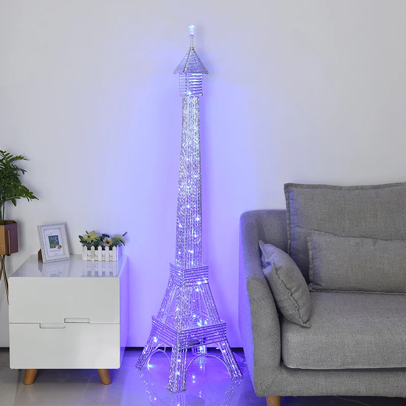 2-koppige Eiffeltoren vloerlamp decoratief zilver aluminium LED staande lamp voor woonkamer Clearhalo