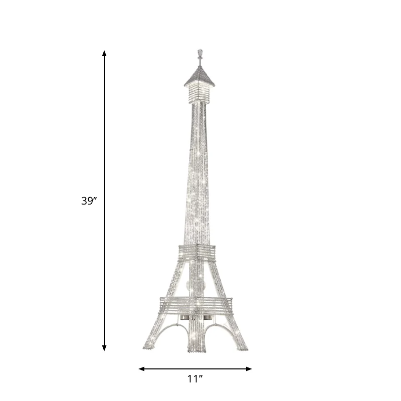 2-koppige Eiffeltoren vloerlamp decoratief zilver aluminium LED staande lamp voor woonkamer Clearhalo