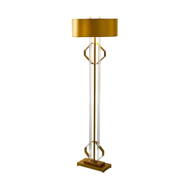 2-koppige staande lamp modernisme metalen vloerverlichting goud met heldere kristallen staaf Clearhalo