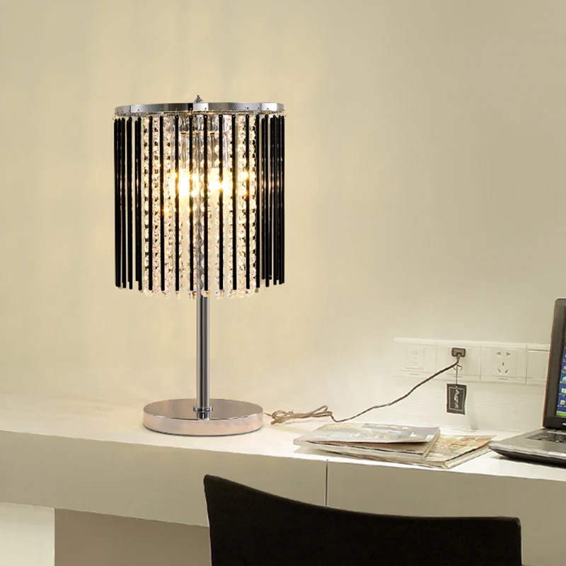2-koppige studeertafellamp, modern chroom, kleine bureaulamp met gefacetteerde kristallen kap met kralen Clearhalo