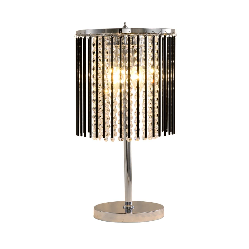 2-koppige studeertafellamp, modern chroom, kleine bureaulamp met gefacetteerde kristallen kap met kralen Clearhalo