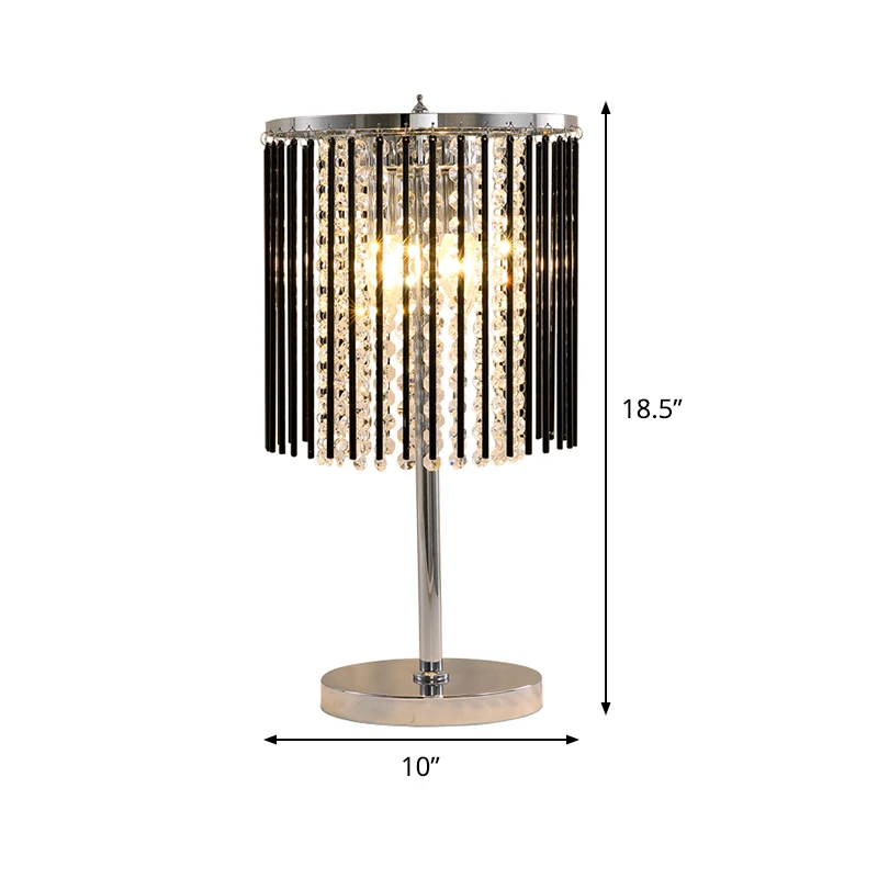 2-koppige studeertafellamp, modern chroom, kleine bureaulamp met gefacetteerde kristallen kap met kralen Clearhalo