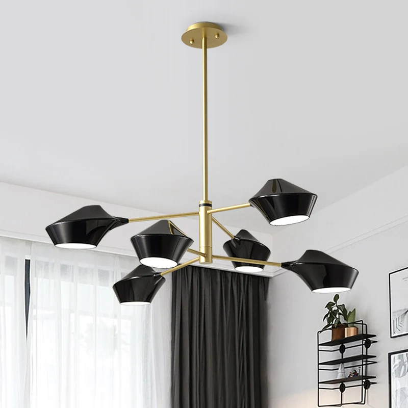 2-laags draaibare schaduwkroonluchter, modern metaal, 6 lampen, woonkamer, plafondhanger zwart-goud/wit Clearhalo