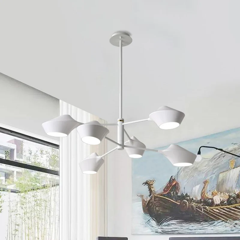 2-laags draaibare schaduwkroonluchter, modern metaal, 6 lampen, woonkamer, plafondhanger zwart-goud/wit Clearhalo