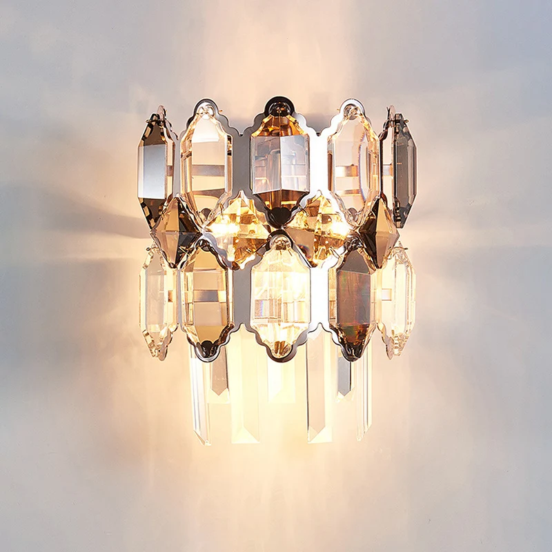 2-laags heldere kristallen schanslamp minimalisme 2 hoofden woonkamer wandverlichtingsarmatuur Clearhalo