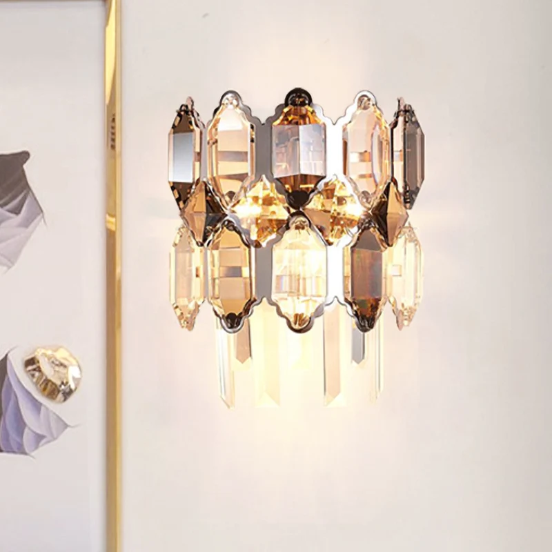 2-laags heldere kristallen schanslamp minimalisme 2 hoofden woonkamer wandverlichtingsarmatuur Clearhalo