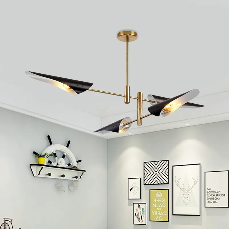 2-laags ijzeren semi-inbouw moderne 4-kops zwart/witte plafondgemonteerde kroonluchter met roterende arm Clearhalo