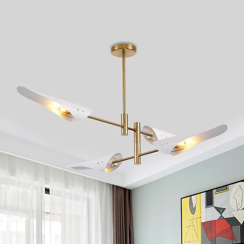 2-laags ijzeren semi-inbouw moderne 4-kops zwart/witte plafondgemonteerde kroonluchter met roterende arm Clearhalo