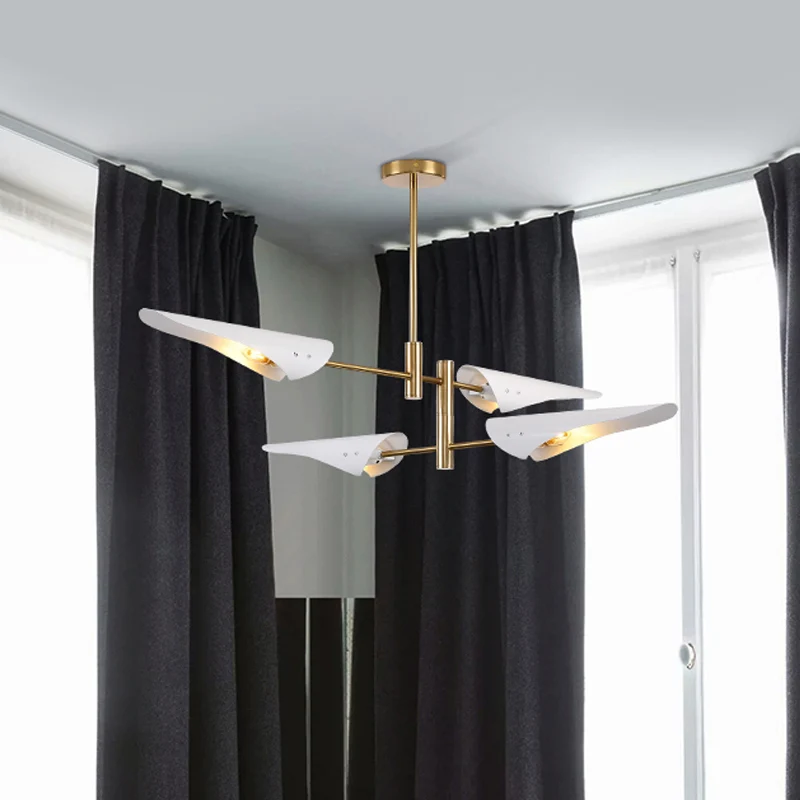 2-laags ijzeren semi-inbouw moderne 4-kops zwart/witte plafondgemonteerde kroonluchter met roterende arm Clearhalo
