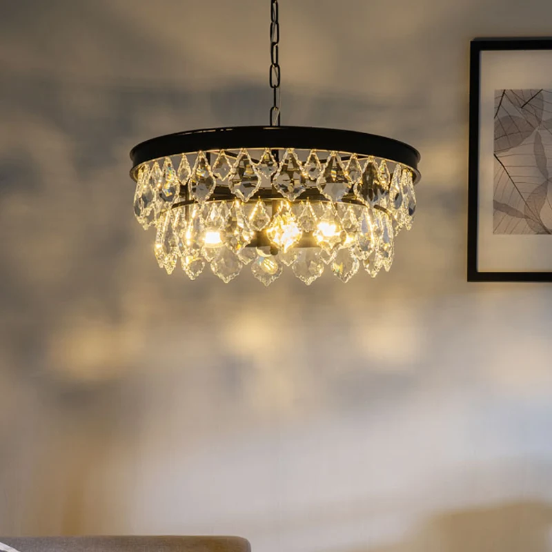 2-laags kroonluchter licht modern kristal 3 koppen zwarte hanglampset voor eetkamer Clearhalo