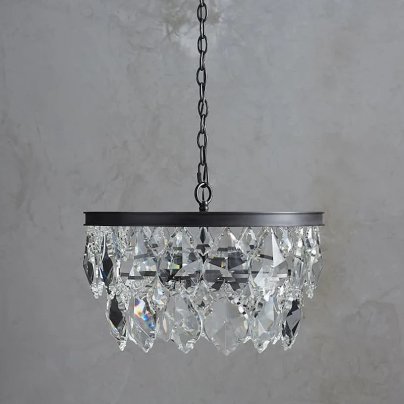 2-laags kroonluchter licht modern kristal 3 koppen zwarte hanglampset voor eetkamer Clearhalo