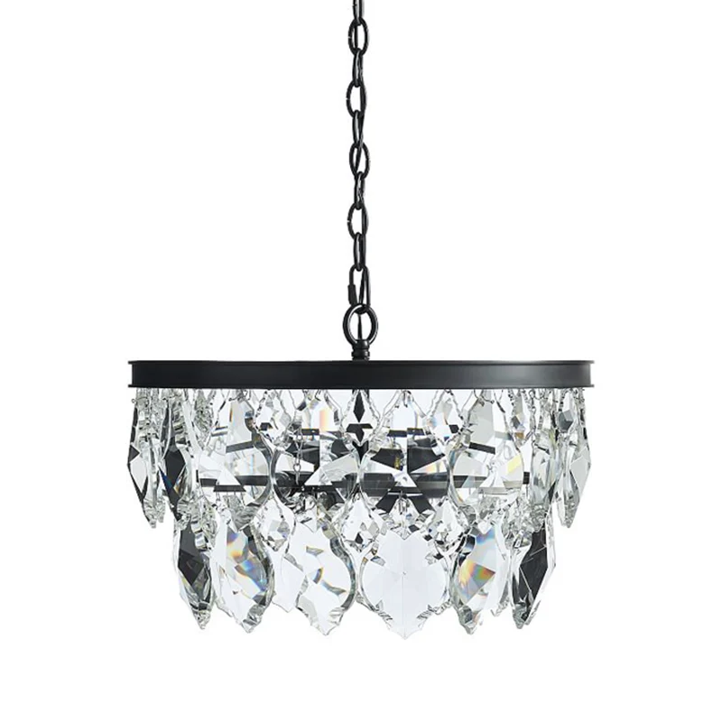 2-laags kroonluchter licht modern kristal 3 koppen zwarte hanglampset voor eetkamer Clearhalo