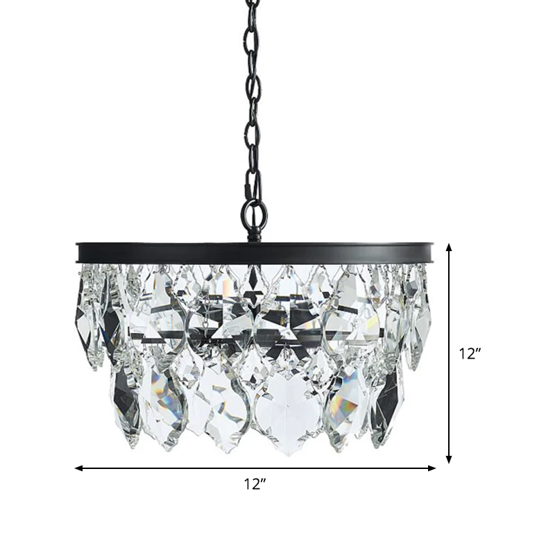 2-laags kroonluchter licht modern kristal 3 koppen zwarte hanglampset voor eetkamer Clearhalo