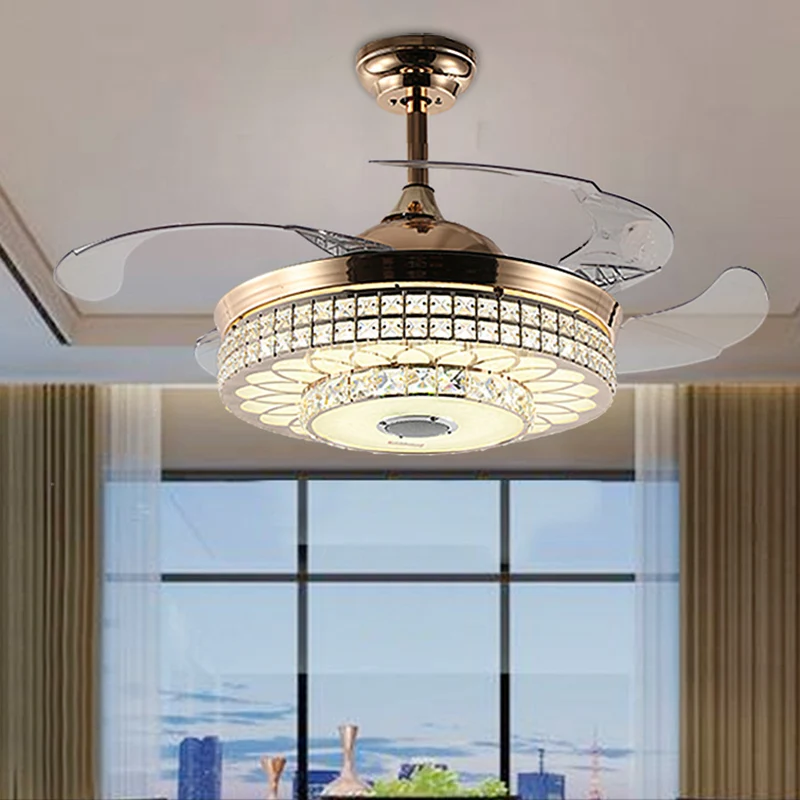 2-laags led-plafondventilator verlichting moderne wandbediening/afstandsbediening/frequentie converteerbaar facetgeslepen...
